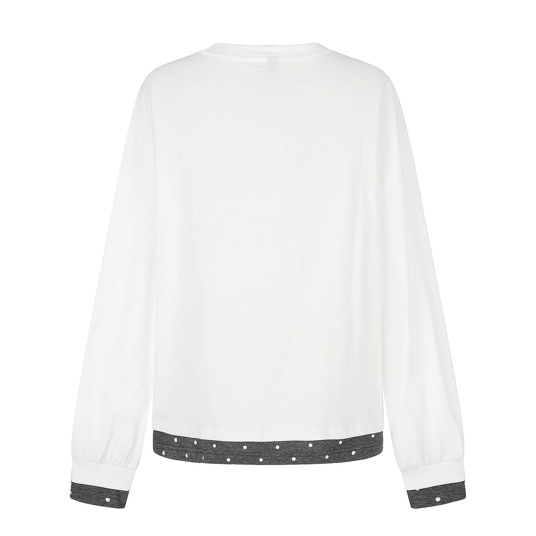 Damen Langarm-Pyjama-Top mit halbnaher Knopfleiste, Herz-Hundeprint und kontrastiertem Bündchen Echoarchiv