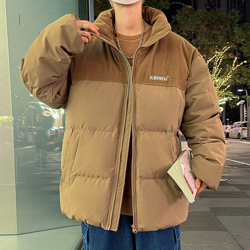 Herren Wattierte Steppjacke mit Cordbesatz, hohem Stehkragen & oversized Schnitt Echoarchiv