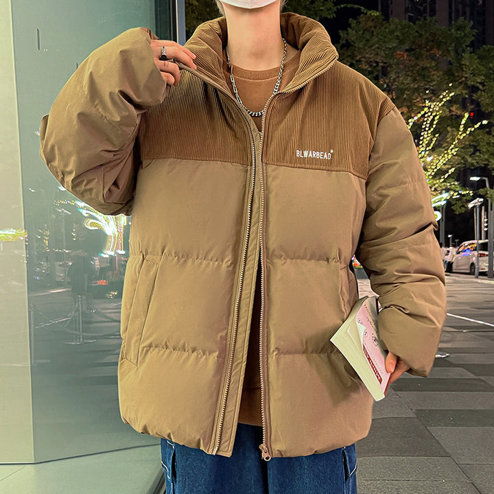 Herren Wattierte Steppjacke mit Cordbesatz, hohem Stehkragen & oversized Schnitt Echoarchiv