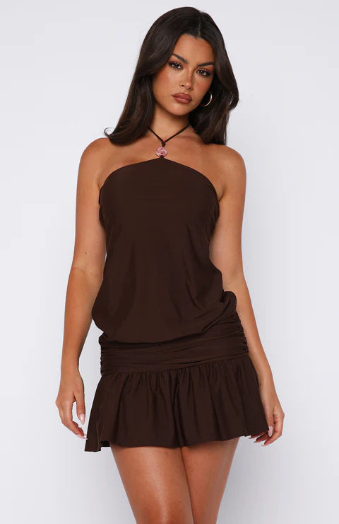 Damen Unterkleid mit verstellbarem Halterneck und Rüschensaum Echo Archiv