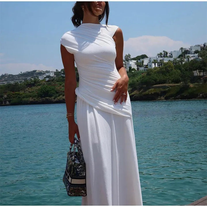Damen Elegantes Maxikleid mit asymmetrischem Schnitt und raffiniertem Drapierungsdesign Echo Archiv