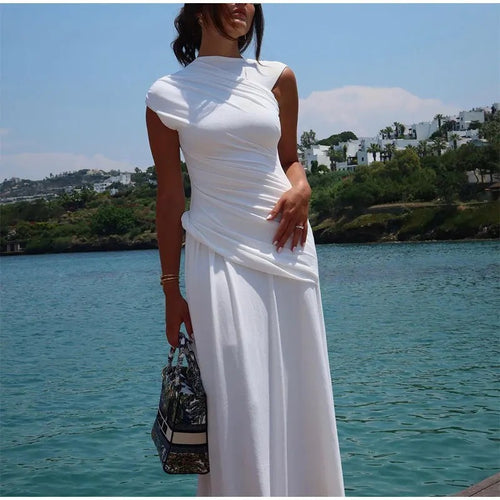 Damen Elegantes Maxikleid mit asymmetrischem Schnitt und raffiniertem Drapierungsdesign Echo Archiv