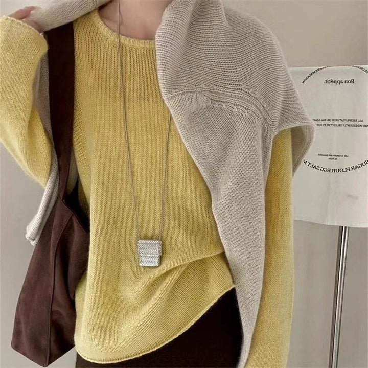 Damen Leichter Oversize-Feinstrickpullover mit Rundhals, dezentem Sheer-Effekt und gerundetem Saum Echoarchiv