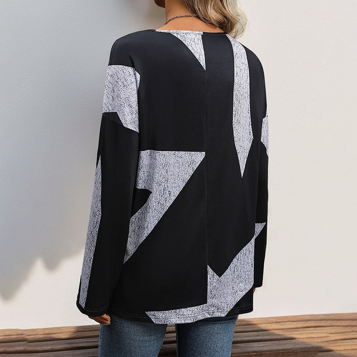 Damen Oversize V-Ausschnitt-Shirt mit abstraktem Grafikprint und leichtem Fall Echoarchiv