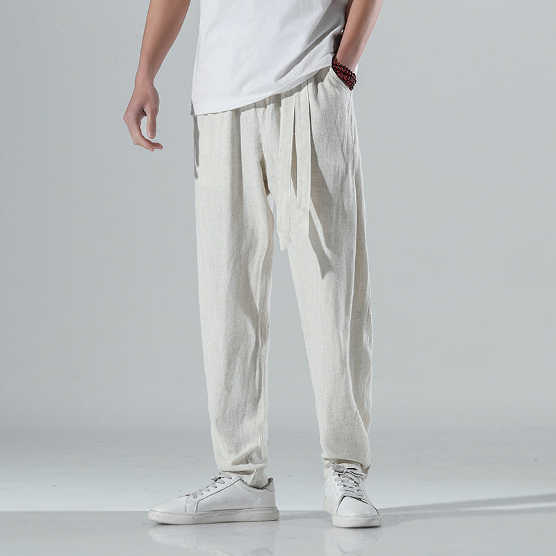 Herren nan lockere Leinenhose mit Kordelbund und tapered Bein Echo Archiv