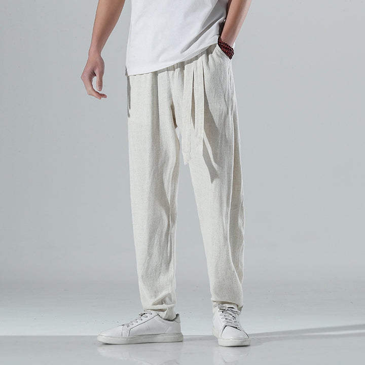 Herren nan lockere Leinenhose mit Kordelbund und tapered Bein Echo Archiv
