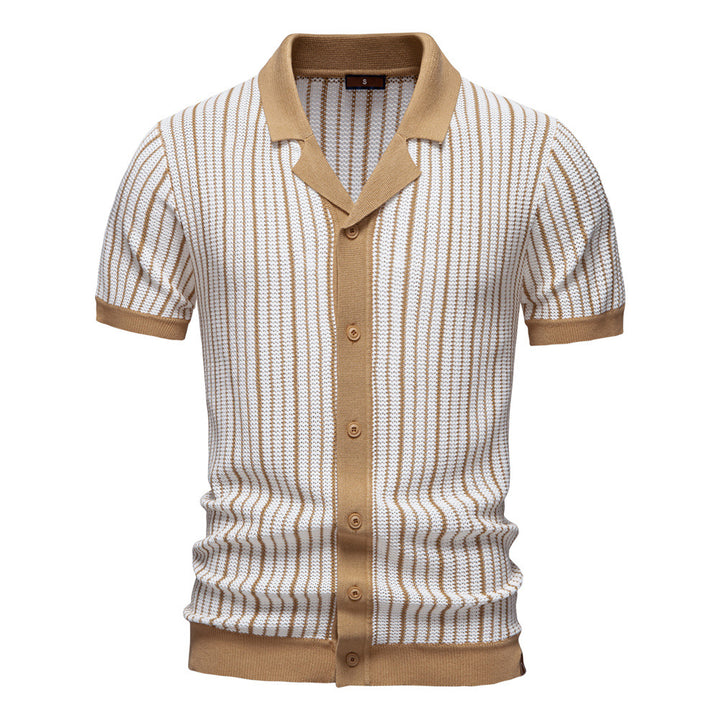 Herren Kurzarm-Poloshirt mit modernem Strickmuster und stilvollem Kragen Echoarchiv