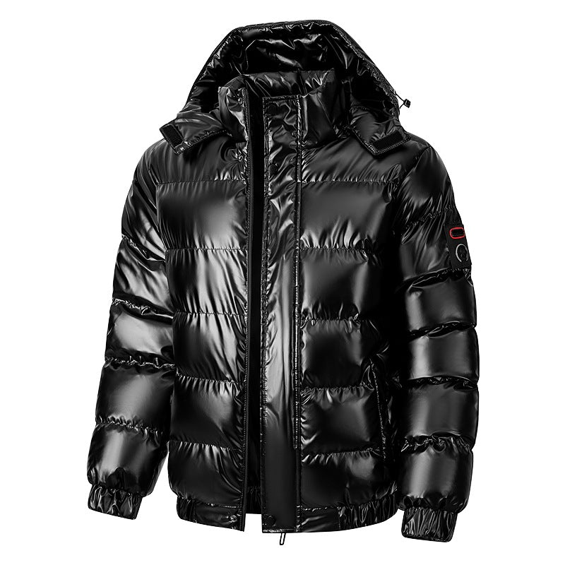 Herren Glänzende wattierte Pufferjacke mit Kapuze, wasserabweisender Hülle & Stehkragen Echoarchiv