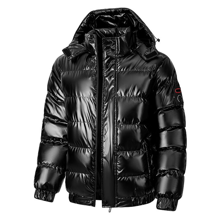 Herren Glänzende wattierte Pufferjacke mit Kapuze, wasserabweisender Hülle & Stehkragen Echoarchiv