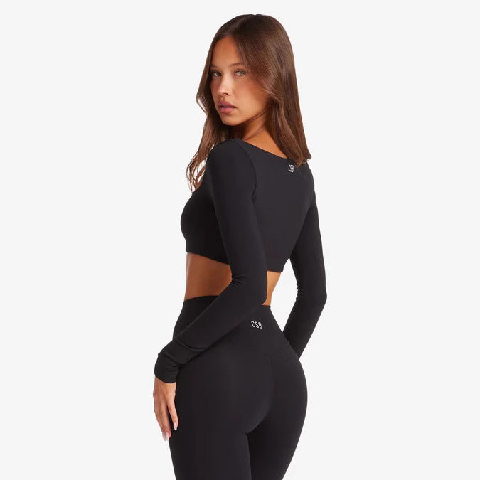 Damen Sportliches Langarm Crop-Top Echo Archiv