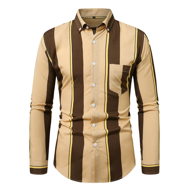 Herren nan tailliertes Langarmhemd mit vertikalem Streifenmuster und Button-Down-Kragen Echo Archiv
