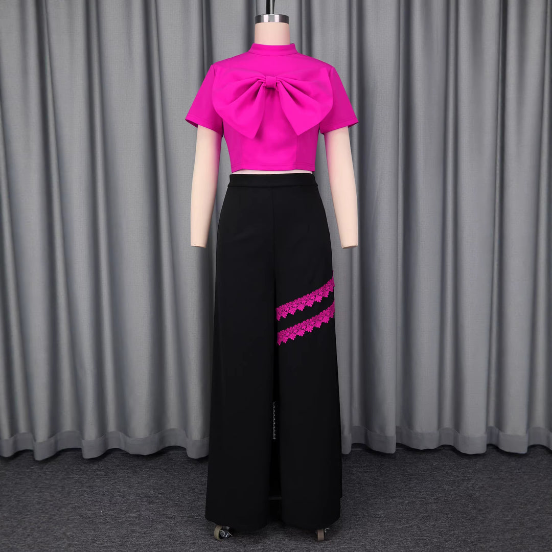 Damen Modische kurzärmlige Bluse mit dekorativem Schleifen-Detail Echo Archiv