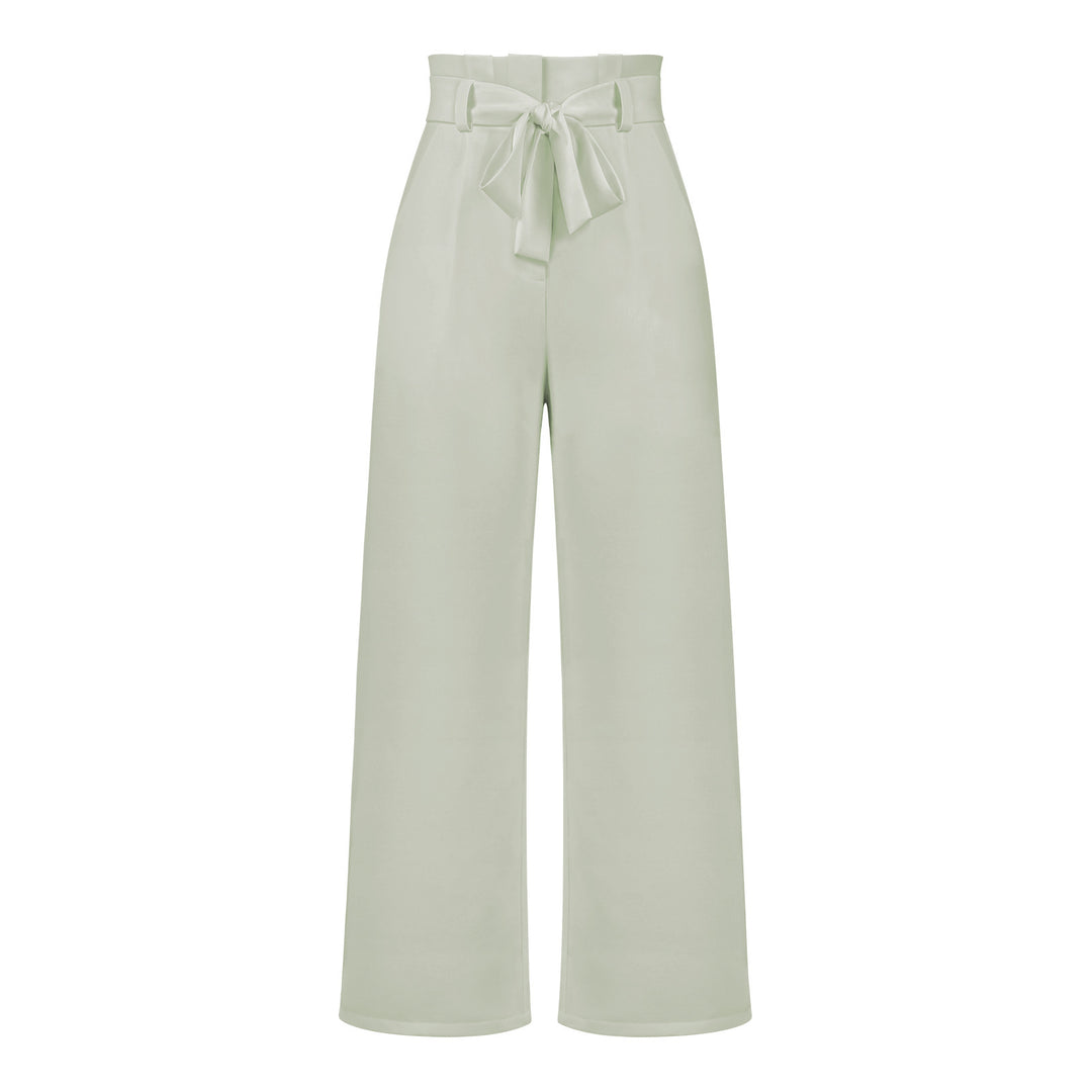 Damen hochtaillierte Paperbag-Hose mit weitem Bein und Taillengürtel – Avérine
