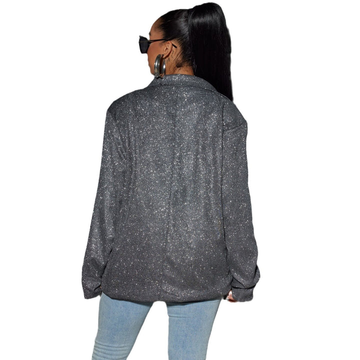 Damen Glitzernder Oversize-Blazer mit Pattentaschen & schimmernder Struktur Echoarchiv