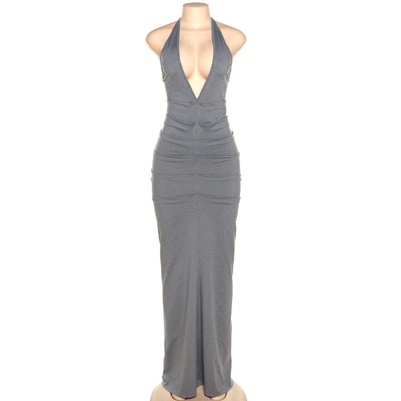 Damen Elegantes Maxikleid mit tiefem V-Ausschnitt und Raffung Echo Archiv