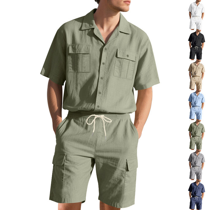 Herren luftiger Kurzarm-Hemd mit passenden Cargo-Shorts Set Echoarchiv
