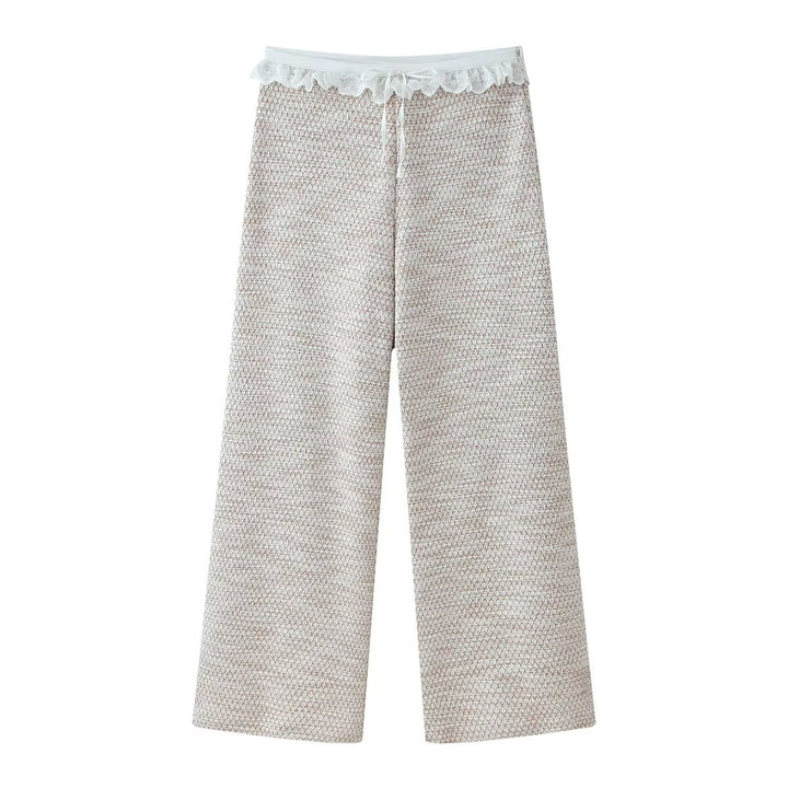 Damen Weite Tweed-Hose mit Spitzenbund und Kordelzug Echo Archiv