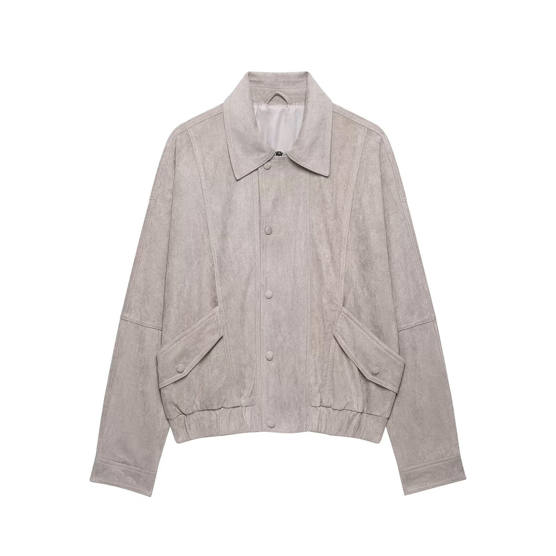Damen Oversized Veloursleder‑Optik Bomberjacke mit Pattentaschen und elastischem Saum Echo Archiv