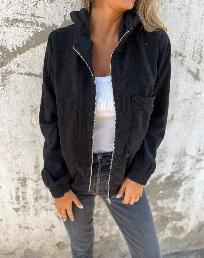 Damen nan Feincord-Übergangsjacke mit Kapuze, Reißverschluss, elastischen Bündchen und seitlichen Eingrifftaschen Echo Archiv