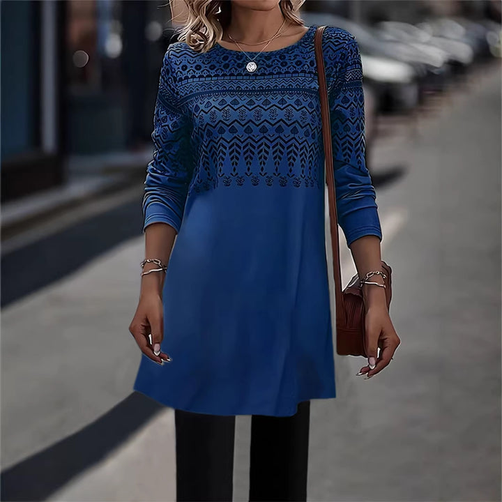 Frauen Longline Tunika Kleid mit Ethno Druck und Rundhalsausschnitt Echoarchiv