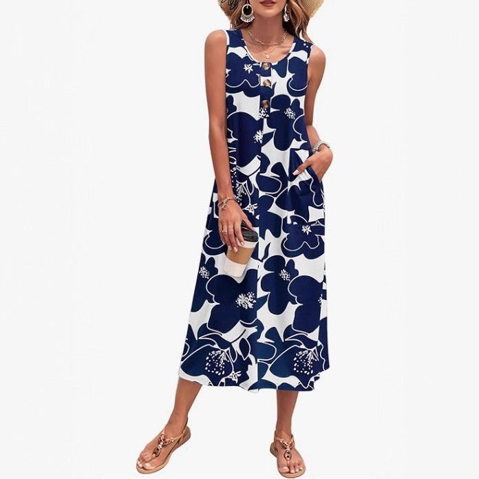 Damen Lässiges Midikleid mit Taschen und Knopfdetails Echo Archiv