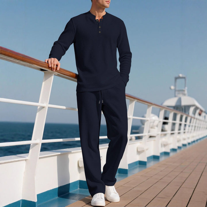 Herren Komfortabler Langarm-Hoodie mit modischer Knopfleiste und elastischer Bundverarbeitung Echoarchiv