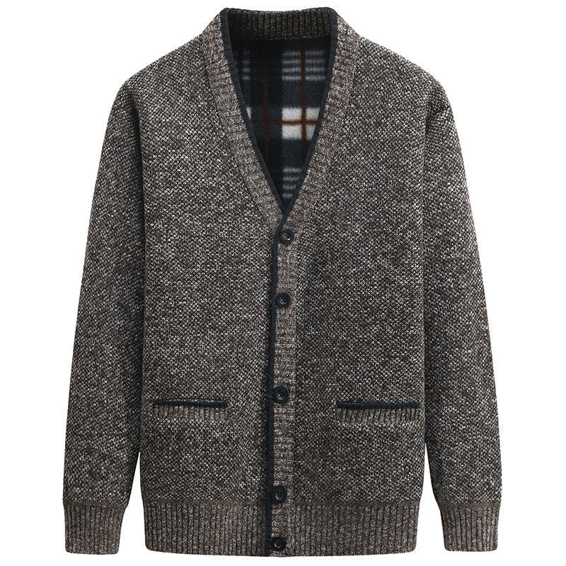 Herren Strickjacke mit kariertem Innenfutter und praktischen Taschen Echoarchiv