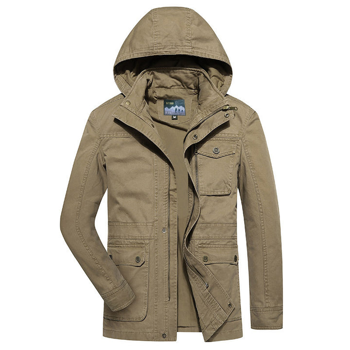 Herren Feldjacke im Utility Stil mit Kapuze Canvas Außenmaterial und Mehrfachtaschen – Taviero