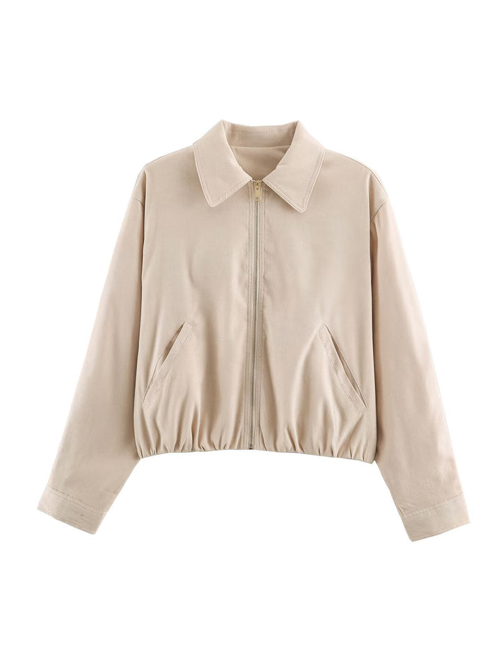 Damen Kurzblouson im Velours‑Look mit spitzem Hemdkragen und Gummizugsaum Echo Archiv