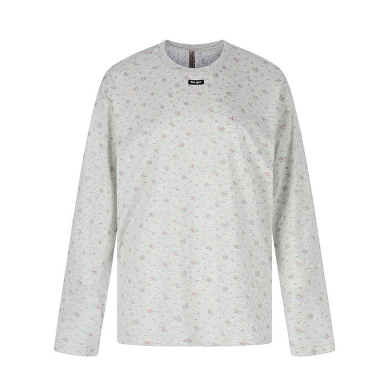 Damen Langarmshirt mit zartem Blumenprint und Rundhalsausschnitt Echoarchiv