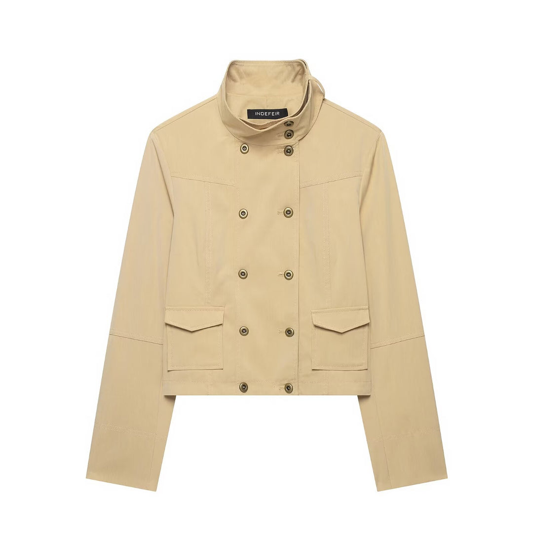 Damen Kurzer doppeltreihiger Utility-Blouson mit hohem Stehkragen und aufgesetzten Klappentaschen Echo Archiv