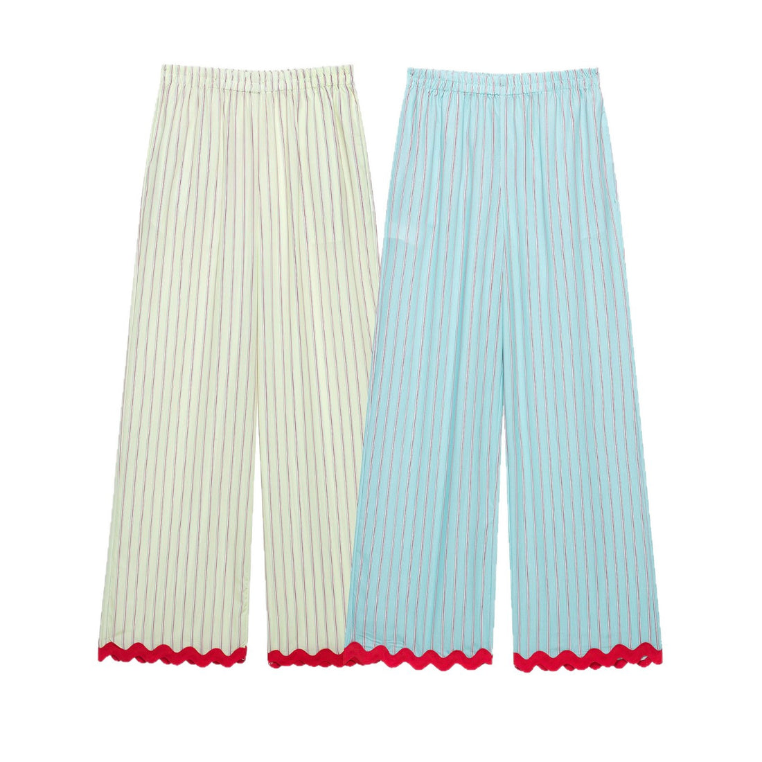 Damen Weite Culotte-Hose mit elastischem Bund, feinen Längsstreifen und Wellenkante Echoarchiv