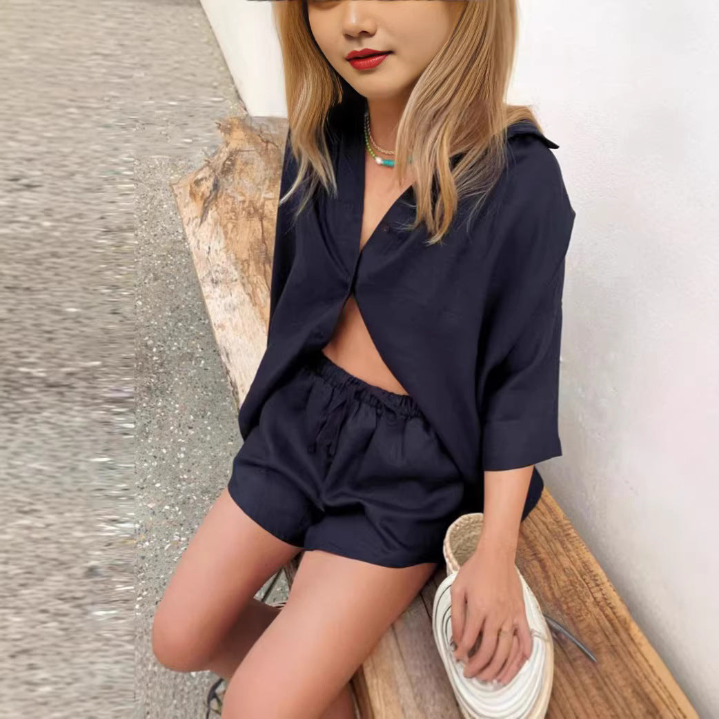 Damen luftige Leinenbluse mit Shorts Echo Archiv