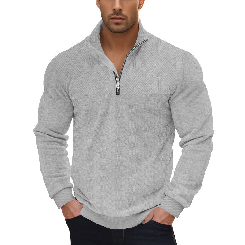 Herren stylischer Fleece-Pullover mit hohem Kragen und grobem Strickmuster Echoarchiv