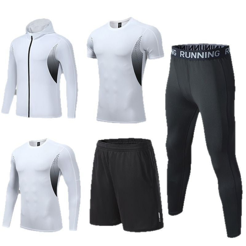 Herren umfassendes Lauf- und Trainingsset mit Funktionszip-Hoodie Kompressions-Tight Shorts Kurz- und Langarmtop – Marzano