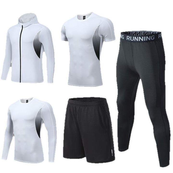Herren umfassendes Lauf- und Trainingsset mit Funktionszip-Hoodie Kompressions-Tight Shorts Kurz- und Langarmtop – Marzano