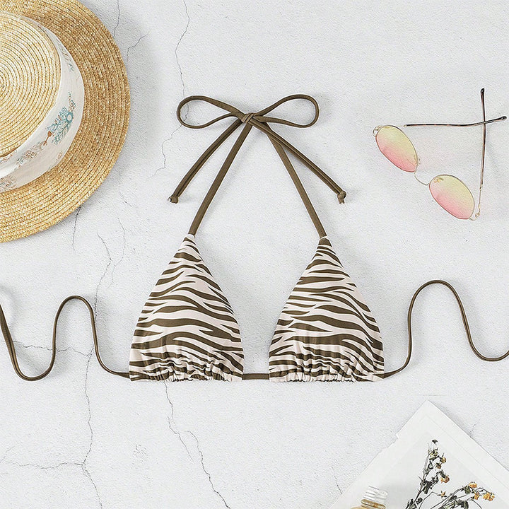 Damen Triangel-Bikini mit verspieltem Zebra-Muster und anpassbarem Halter Echo Archiv