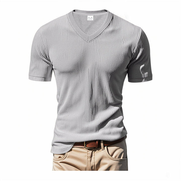 Herren V-Ausschnitt Kurzarmshirt mit strukturierter Oberfläche Echoarchiv