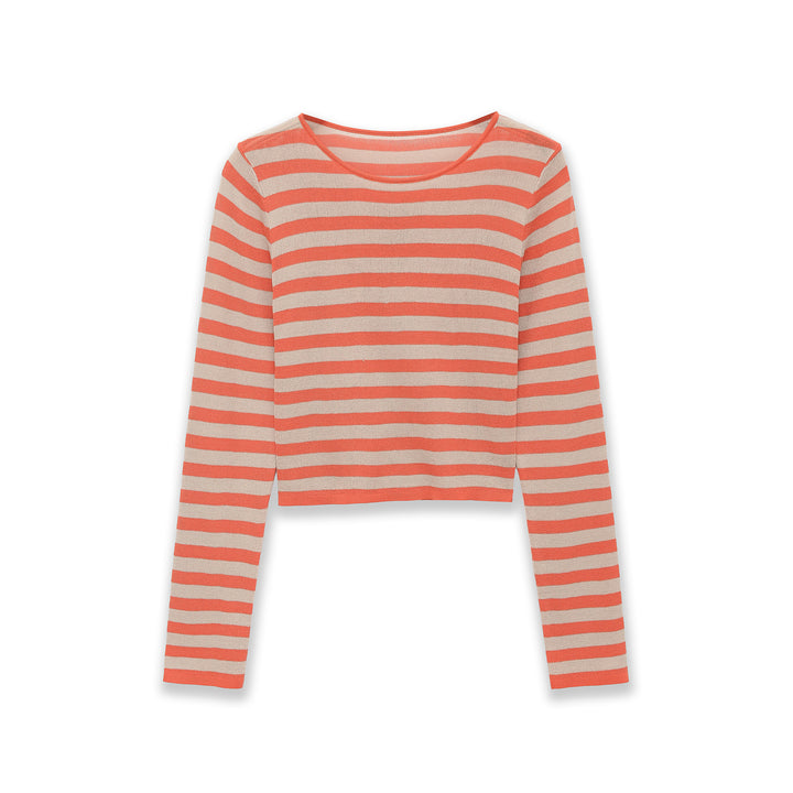 Damen Gestreifter Cropped-Feinstrickpullover mit U-Boot-Ausschnitt Echoarchiv