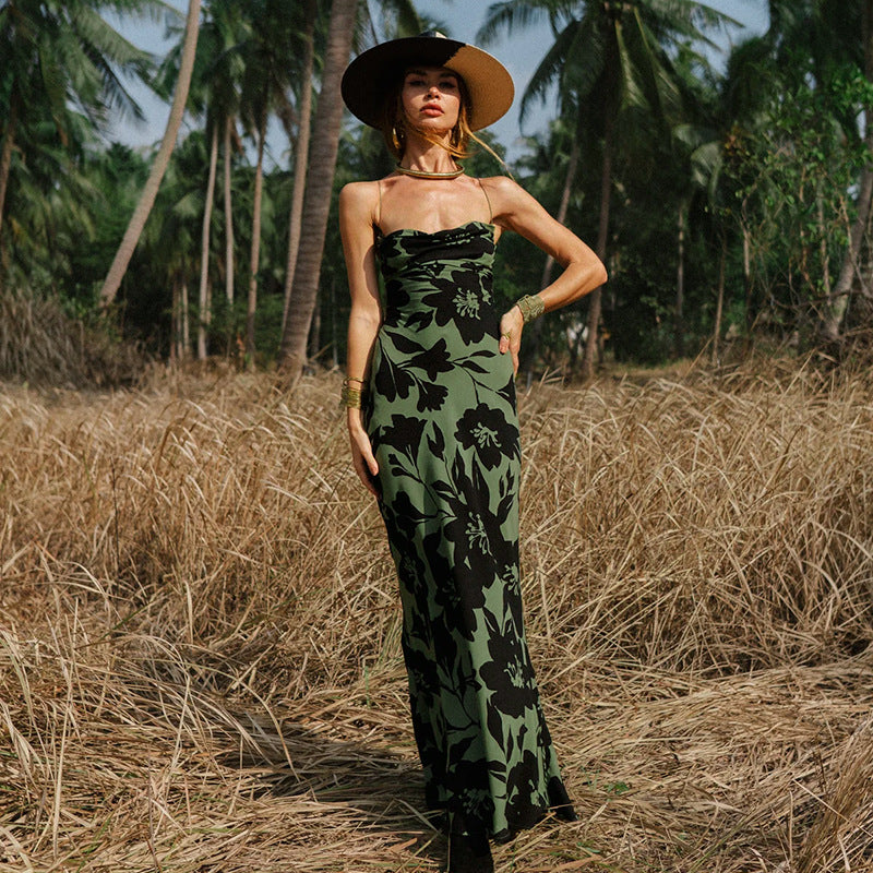 Damen Maxikleid mit floralem Muster und schmalen Spaghettiträgern Echo Archiv