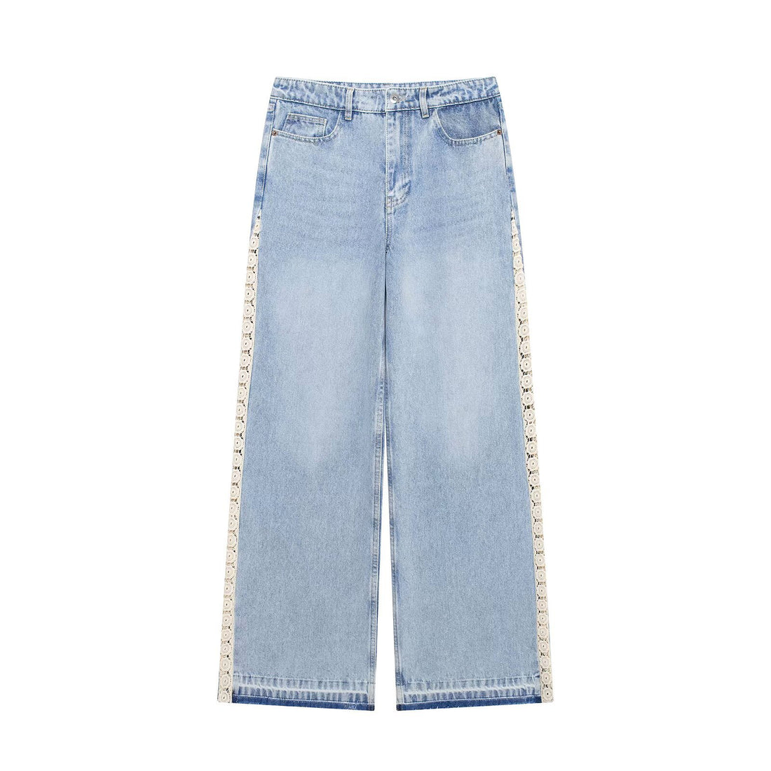 Damen Highwaist Cropped Wide‑Leg Jeans mit Häkelspitzen-Seitenstreifen Echo Archiv