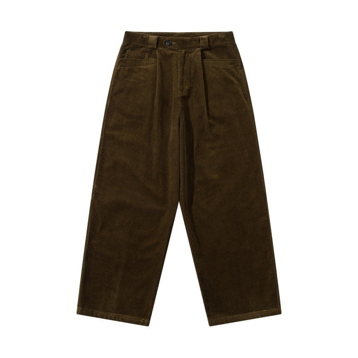 Herren Weite Cordhose mit Bundfalten, hoher Taille und geradem Bein Echoarchiv