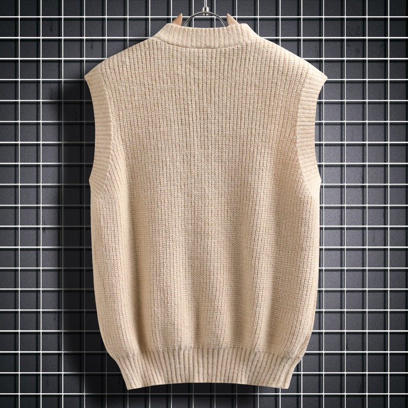 Herren ärmellose Strickjacke mit Zopfmuster und Knopfdetails Echoarchiv
