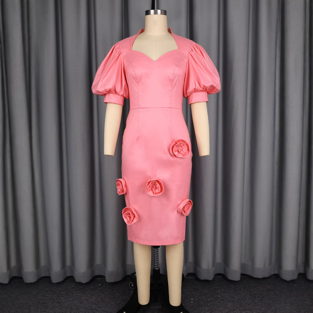 Damen Elegantes Kleid mit voluminösen Puffärmeln und floralem Akzent Echo Archiv