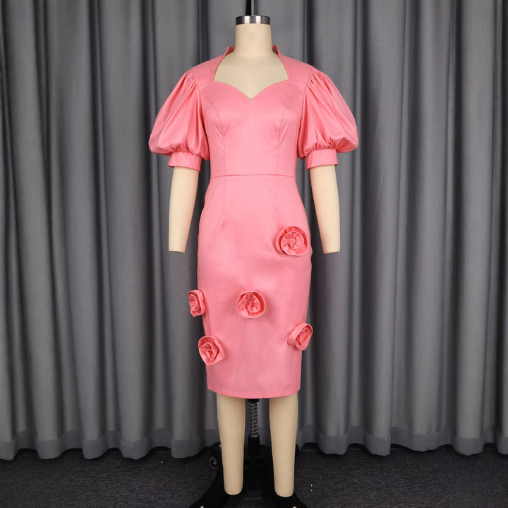 Damen Elegantes Kleid mit voluminösen Puffärmeln und floralem Akzent Echo Archiv