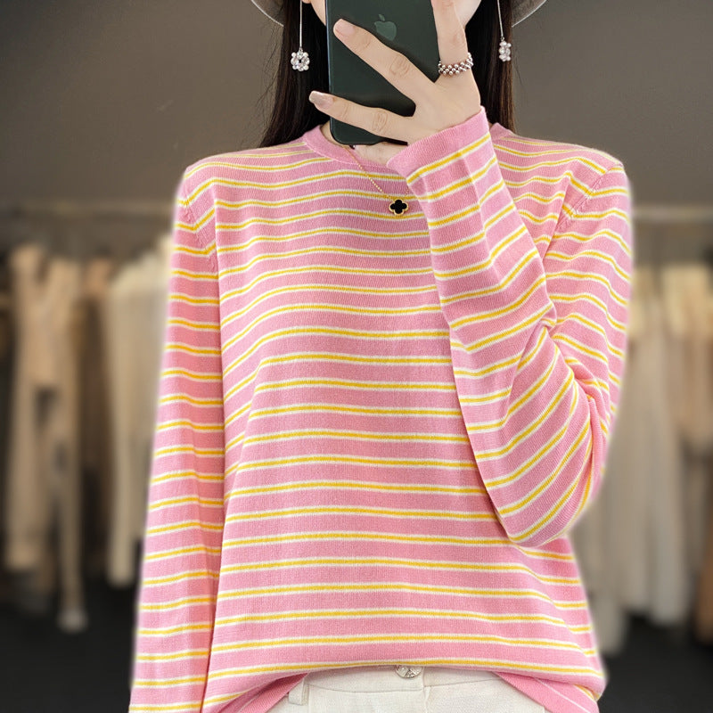 Damen Leichter Baumwollmix-Streifenpullover mit Rundhals, Raglanärmeln und lässiger Silhouette Echoarchiv