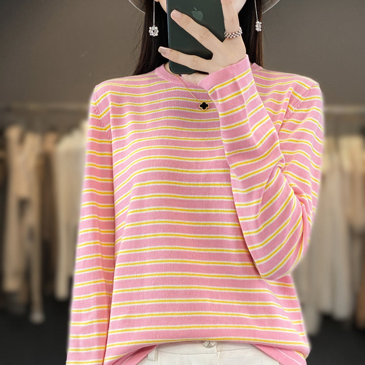 Damen Leichter Baumwollmix-Streifenpullover mit Rundhals, Raglanärmeln und lässiger Silhouette Echoarchiv