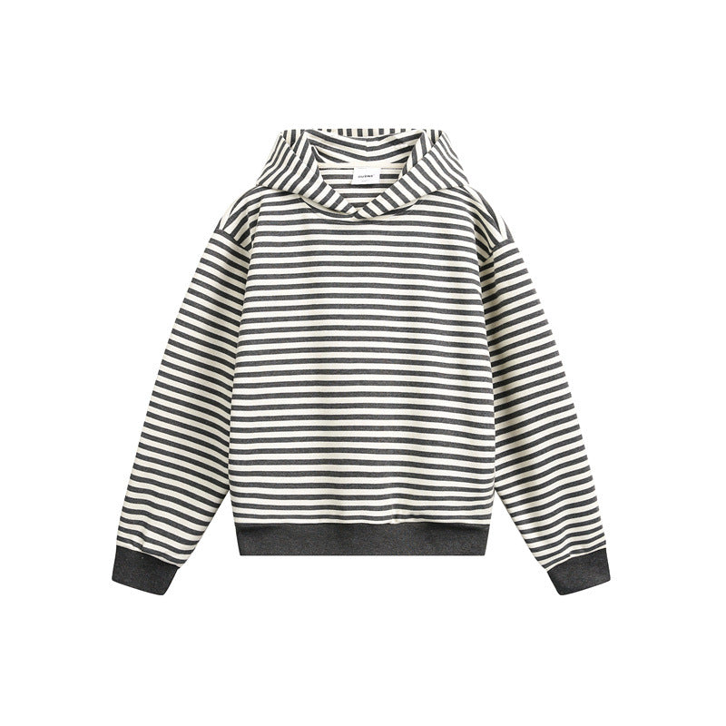 Unisex Gestreifter Kapuzenpullover im Boxy-Cut mit Raglanärmeln Echoarchiv