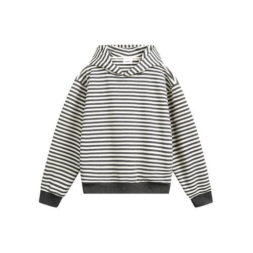 Unisex Gestreifter Kapuzenpullover im Boxy-Cut mit Raglanärmeln Echoarchiv