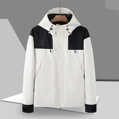 Herren Minimalistische Softshell-Kapuzenjacke mit verdeckter Druckknopfleiste – Taviero